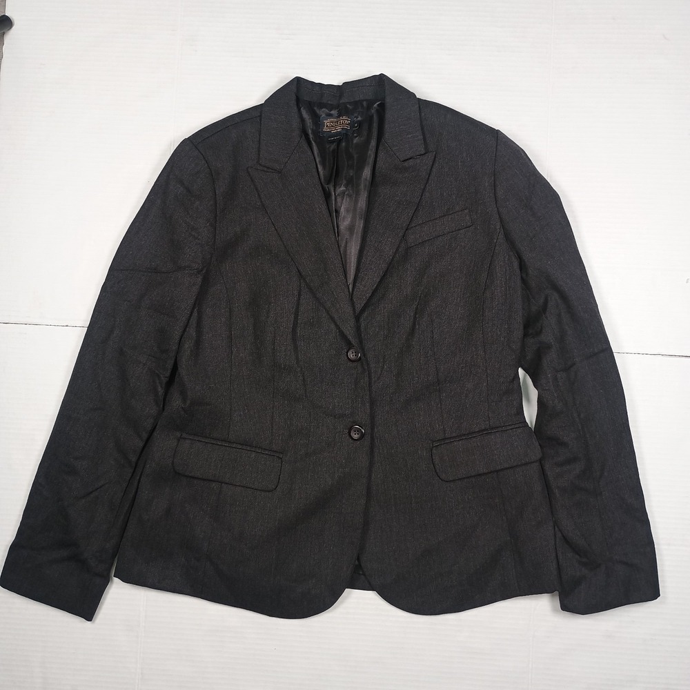Pendleton Dark Grey Charcoal 100% Virgin Wool Blazer Jacket Women's 12